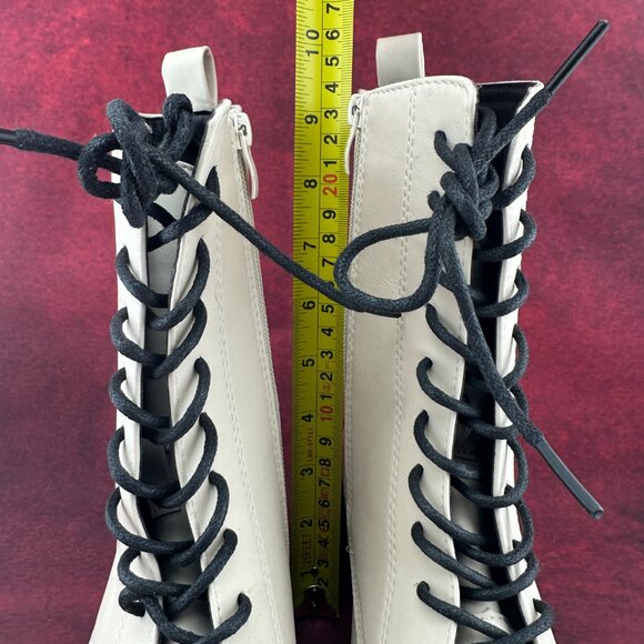 SHELN COMBAT BOOTS LUG SOLE IVORY, MID-CALF, LACE-UP, ZIPPER, BLOCK HEEL, SIZE 9 - Picture 10 of 10